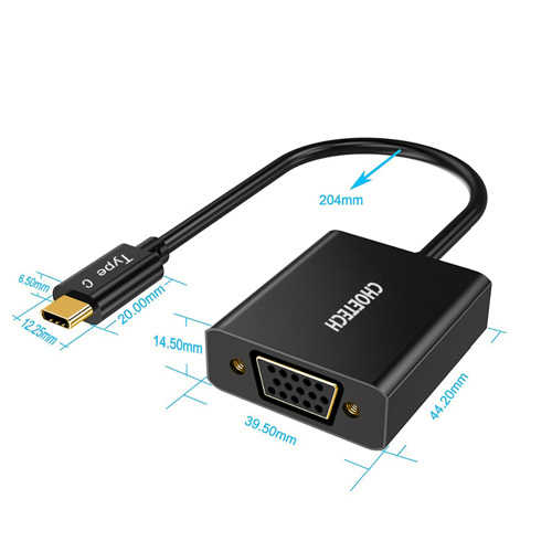כבל מתאם USB Type-C זכר - VGA נקבה באורך 20 ס''מ CHOETECH 