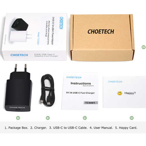 מטען קיר USB Type C 5V/3A כולל כבל CHOETECH