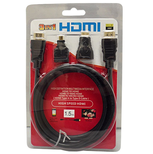 כבל HDMI כולל מתאמים - 1.5 מטר