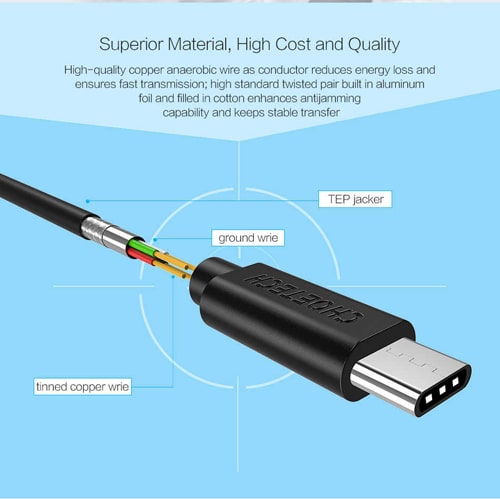 כבל טעינה וסנכרון USB Type C באורך 3 מטר Choetech