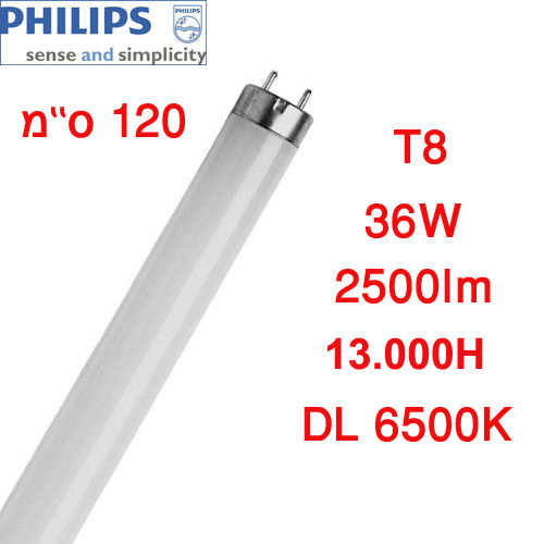 נורת פלורסנט Philips T8 120cm 36W 6.5K
