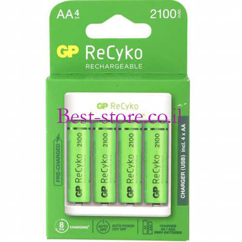 מטען + 4 סוללות AA נטענות GP 2100mAh דגם E411