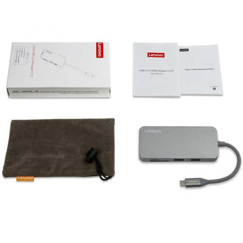 רכזת 7 ב- 1 Lenovo USB-C HDMI דגם C107