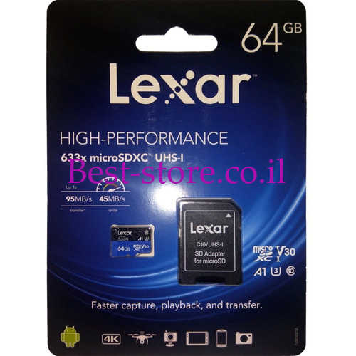 כרטיס זיכרון Lexar Professional Micro SDXC 64GB A1 U3 V30 95MB/s