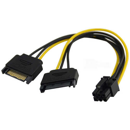 כבל PCI-E 6P נקבה - SATA 15P זכר/נקבה