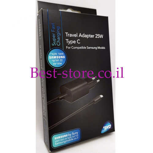 מטען קיר  PD 25W 3A USB Type-C שחור עם כבל סאני  Samsung