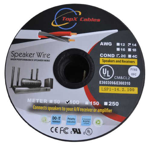 כבל מקצועי לרמקול 100% נחושת 2x14AWG תוצרת TopX
