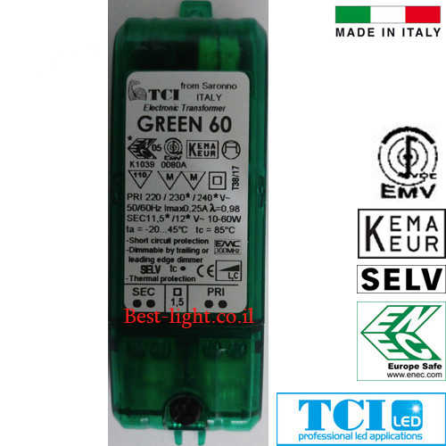 שנאי אלקטרוני TCI WU60 12V 60W