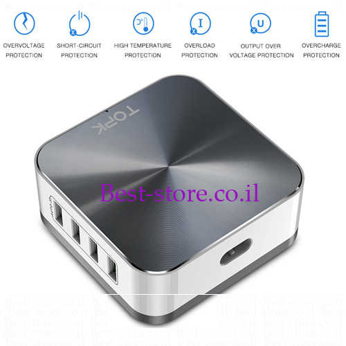 תחנת טעינה שולחנית 8 יציאות TOPK 10A 50W
