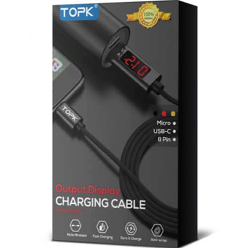 כבל טעינה וסנכרון Lightning עם תצוגת מתח / כוח TOPK