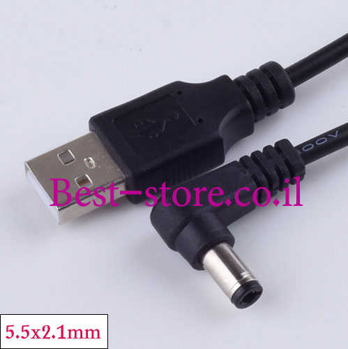 כבל DC 5.5x2.1mm - USB זוויתי באורך 1 מטר