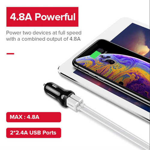 מטען מיני לרכב 2 יציאות Ugreen 24W/4.8A USB