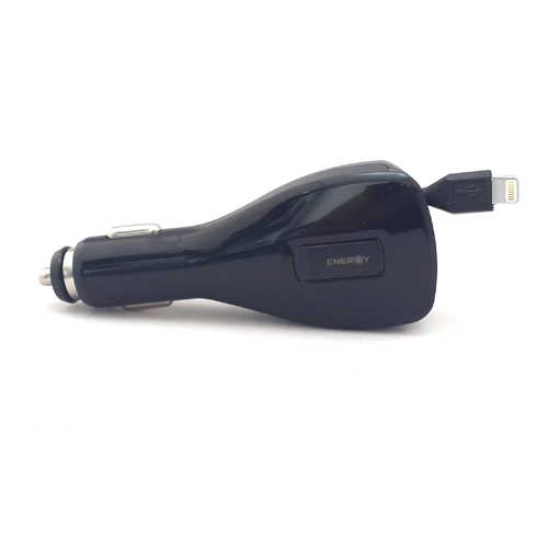 מטען לרכב עם כבל לאייפון 5/6 נמתח וכניסת USB